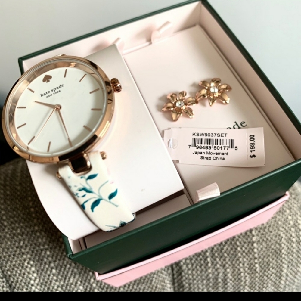 NWT Kate Spade rosegold tone watch earring set - Picture 5 of 6